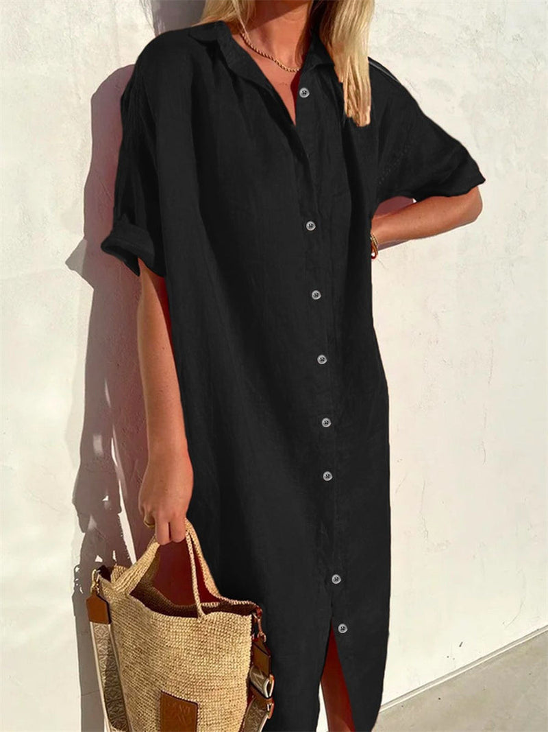 Basic Plain Half Sleeve Shirt Dress