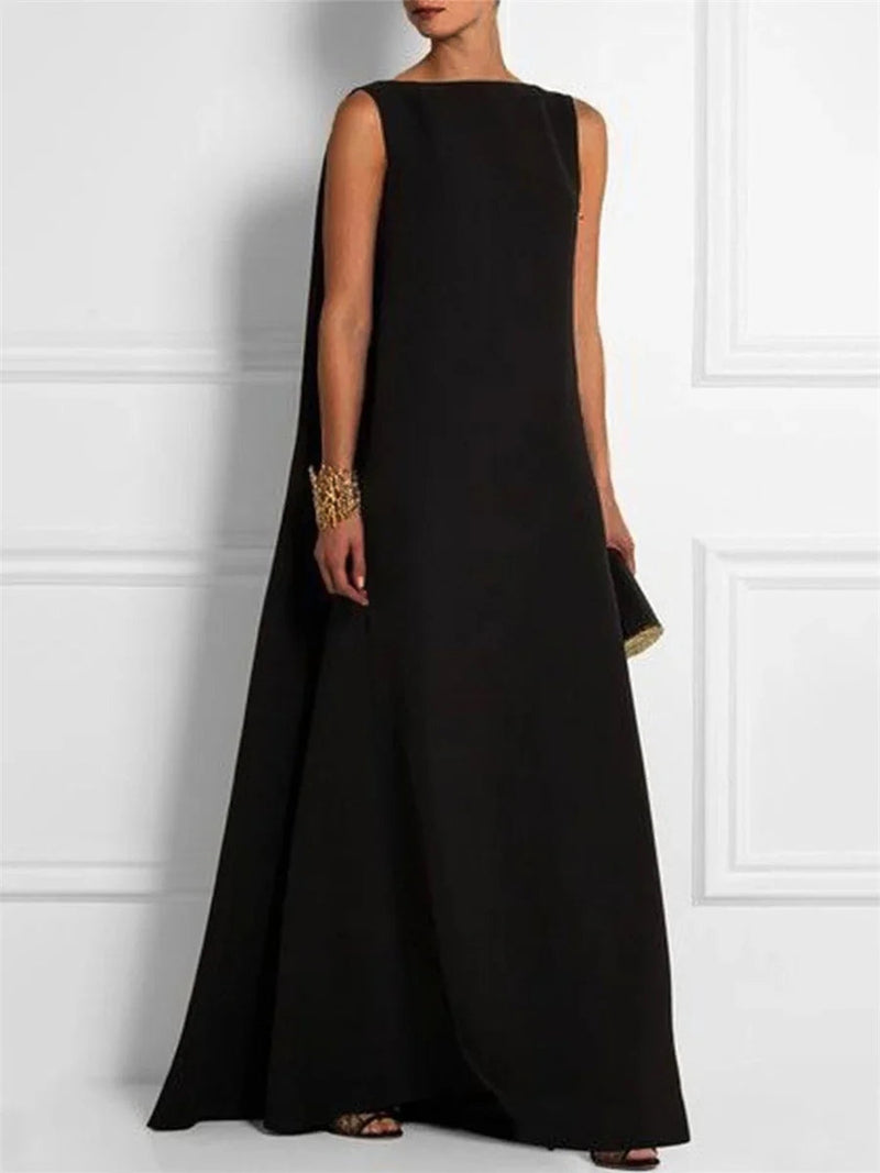Vintage Crew Neck Sleeveless Black Dress