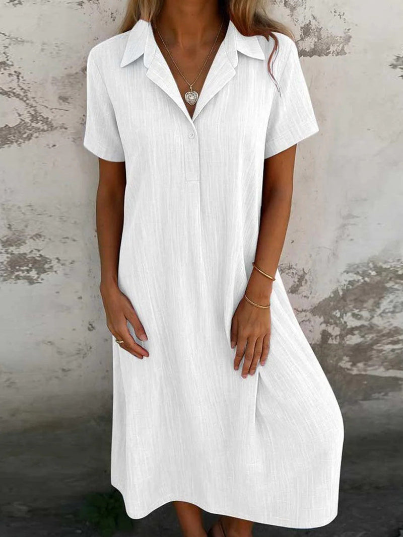 Casual White Short Sleeve Plain Midi Dress