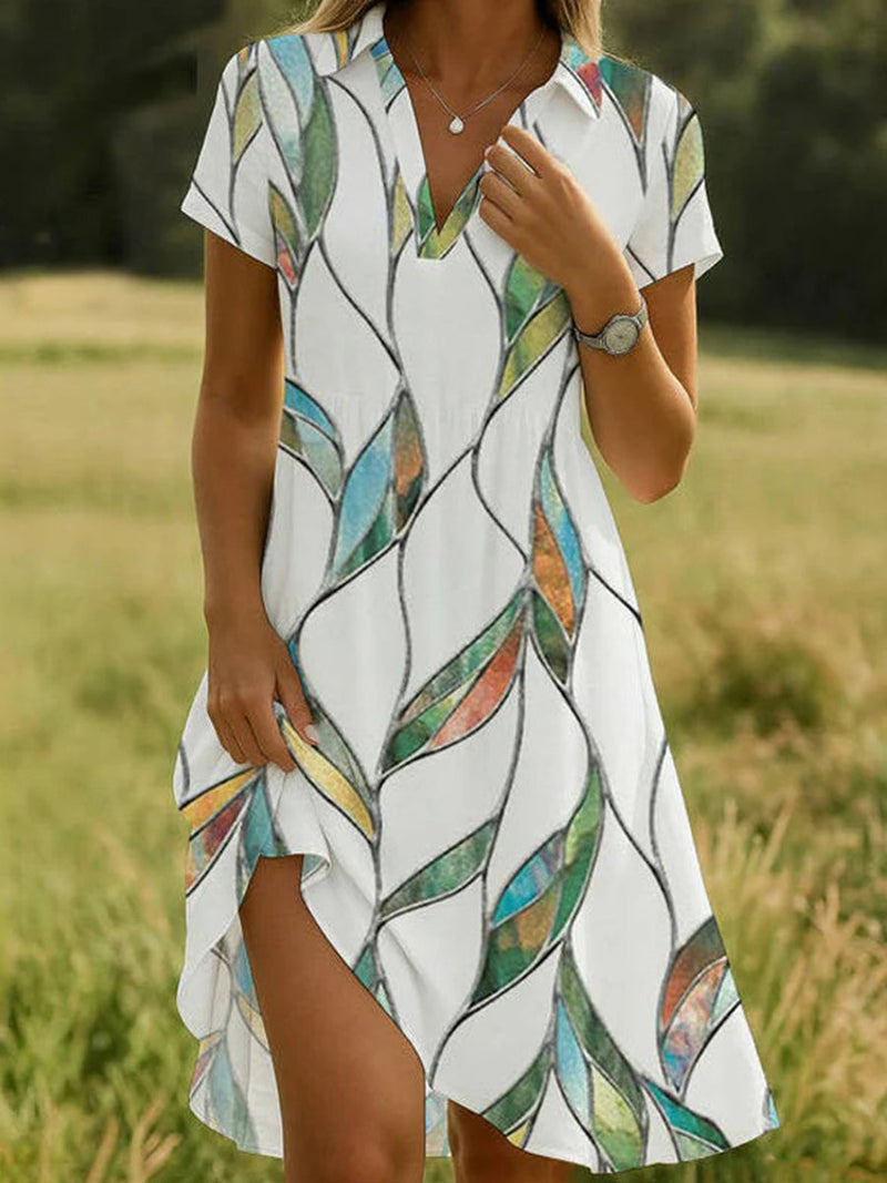 Vintage Print Short Sleeve Dress