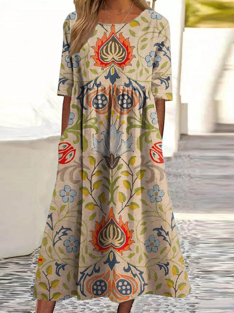 Stylish Round Neck Short Sleeve Midi Dress