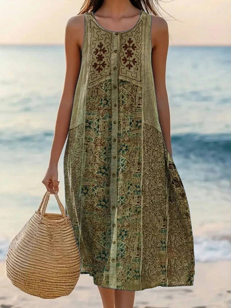 Vintage Round Neck Sleeveless Dress