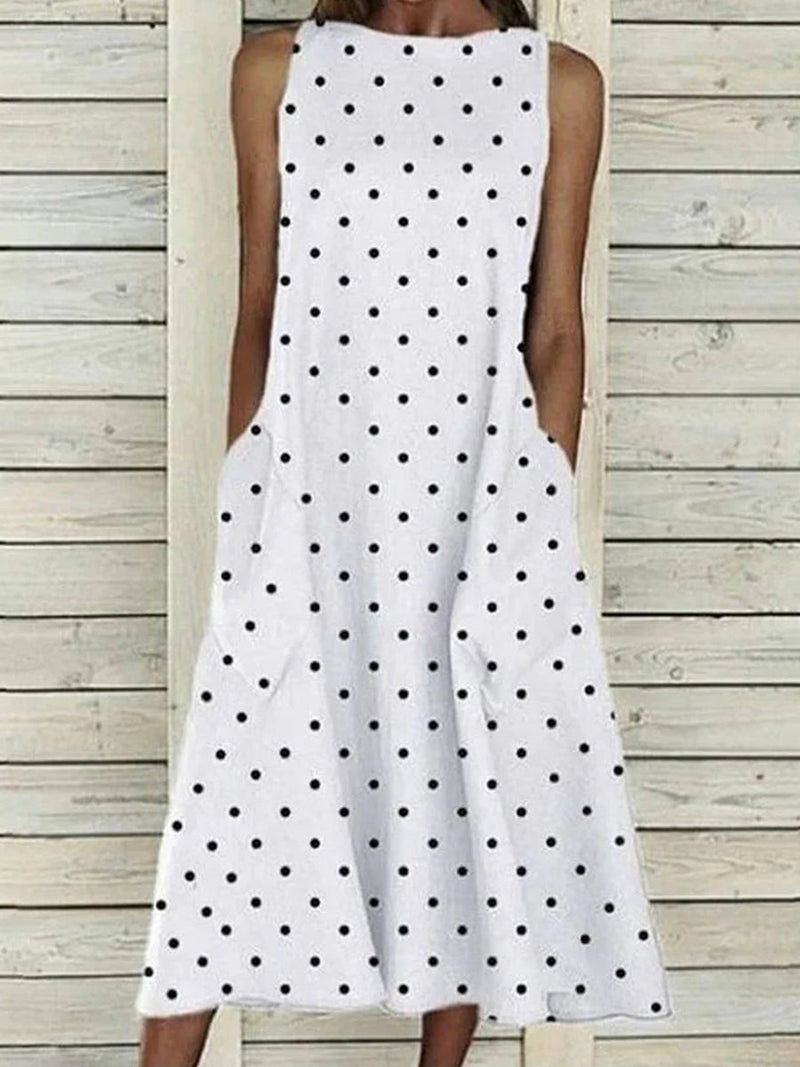 Casual Comfy Polka Dot Print Round Neck Sleeveless Dress
