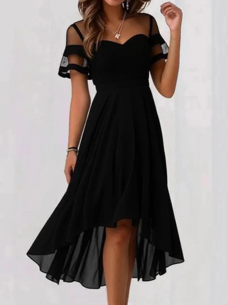 Classic Black Plain Short Sleeve Midi Dress