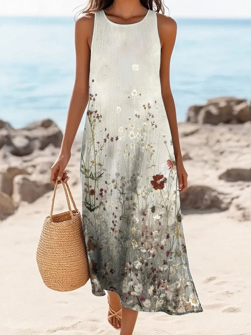 Casual Floral Print Sleeveless Midi Dress