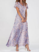 Women's Elegant V-neck Short Sleeve Floral Print Maxi Dress