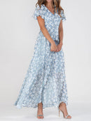 Popular Floral Print V-neck Short Sleeve Maxi Dress