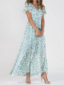 Popular Floral Print V-neck Short Sleeve Maxi Dress