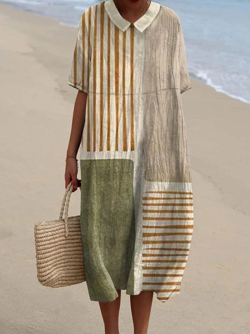 Abstract Geometric Pattern Round Neck Short Sleeve Dress