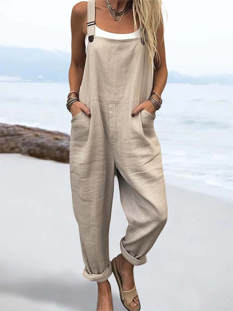Casual Relaxed Pocketed Adjustable Strap Jumpsuit for Women