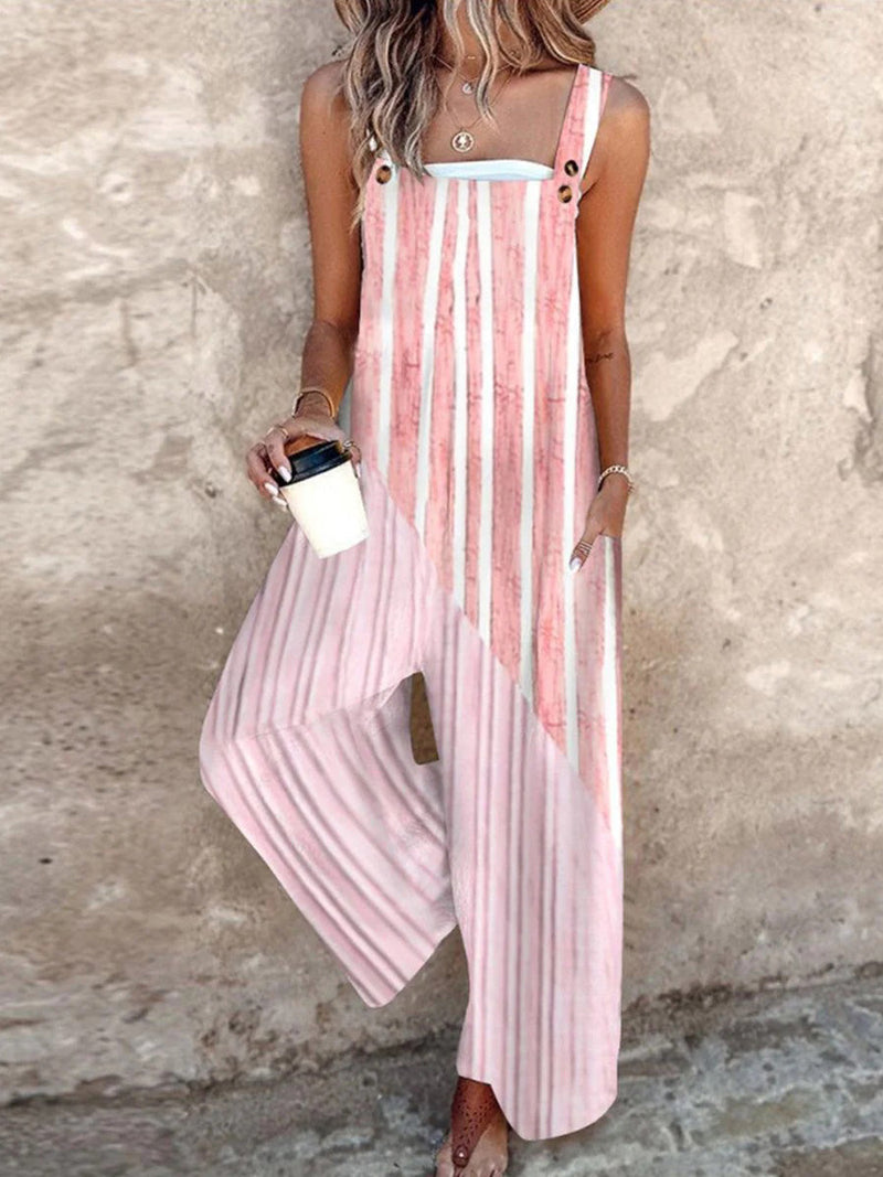 Youthful Striped Print Strap Jumpsuit for Women