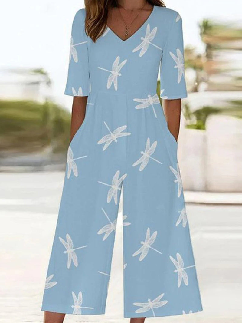Breezy Blue V-Neck Jumpsuit for Women