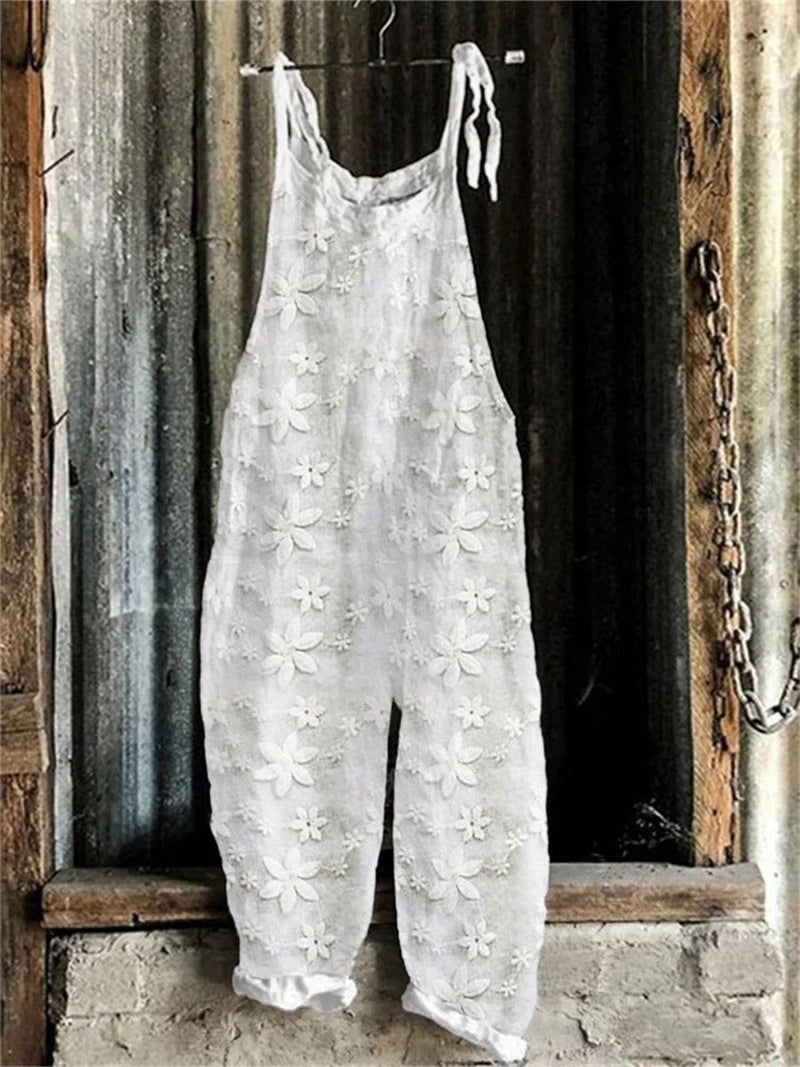 Casual Relaxed Floral Plain Jumpsuit for Women
