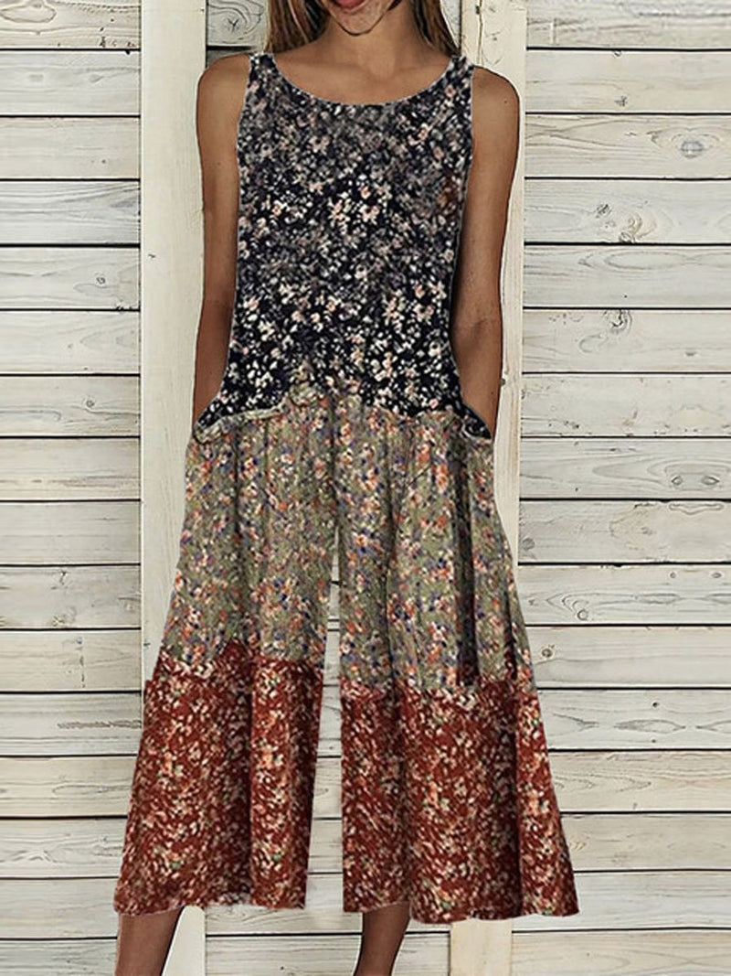 Retro Side Pocket Floral Print Jumpsuit for Women