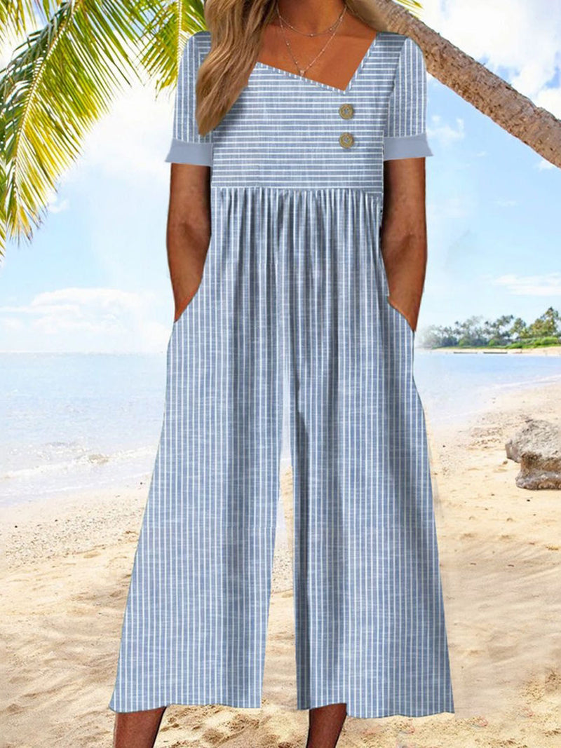 Youthful Striped Short Sleeve Jumpsuit for Women