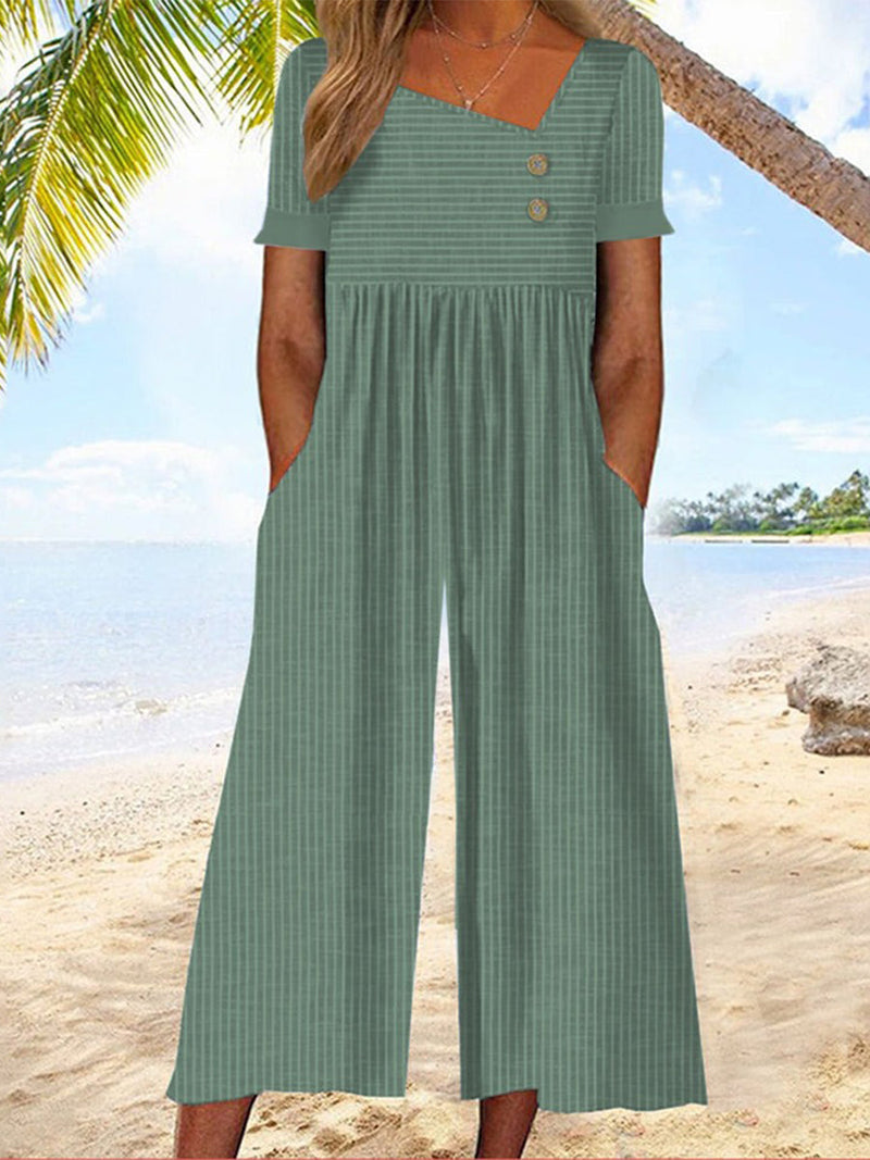Youthful Striped Short Sleeve Jumpsuit for Women