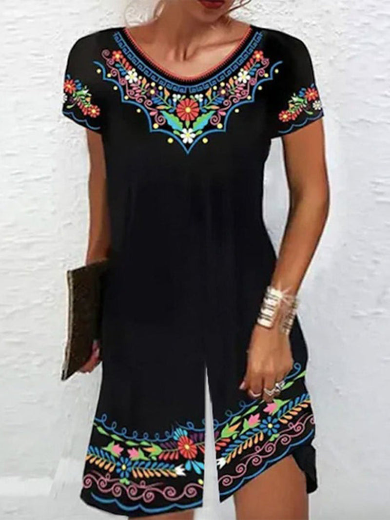 Classy Print Short Sleeve Jumpsuit for Women