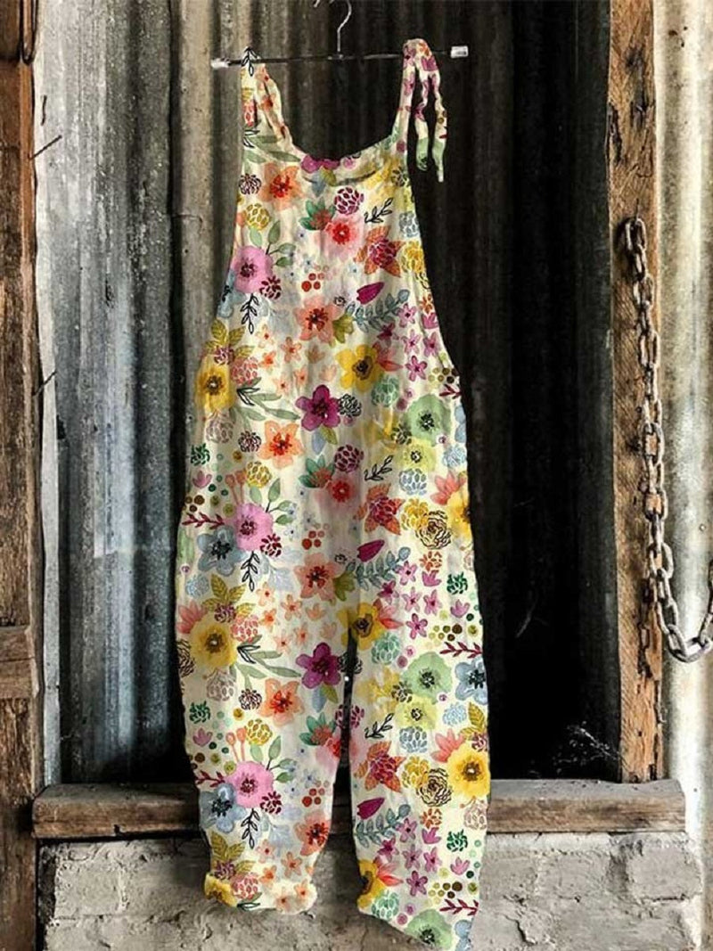 Casual Floral Printed Sleeveless Summer Jumpsuit for Women
