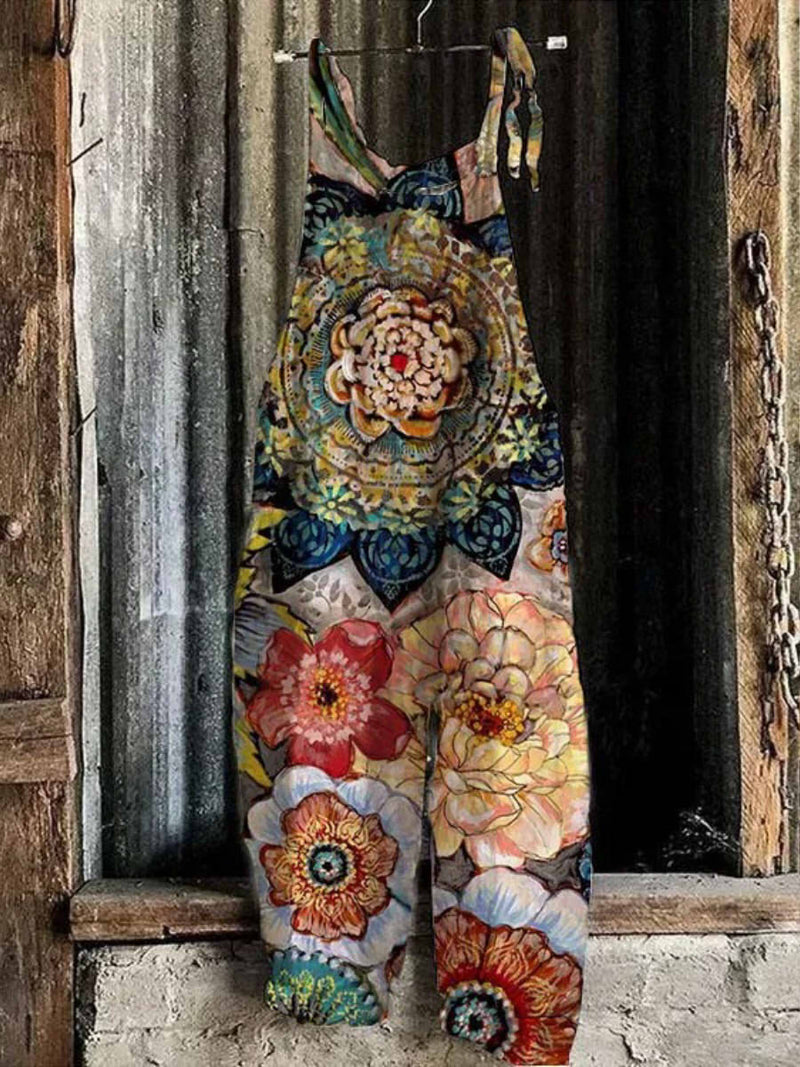 Multicolor Casual Round Neck Floral Printed Sleeveless Jumpsuit for Women