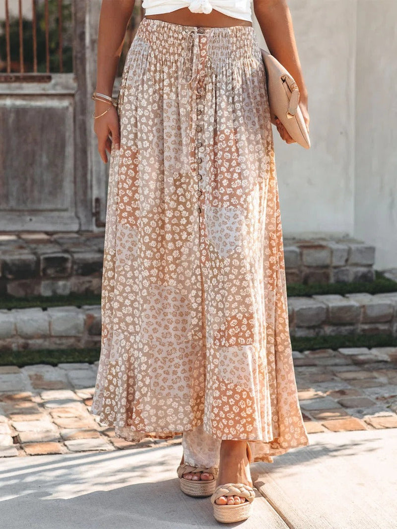 Multicolor Casual Boho Buttoned Long Skirt