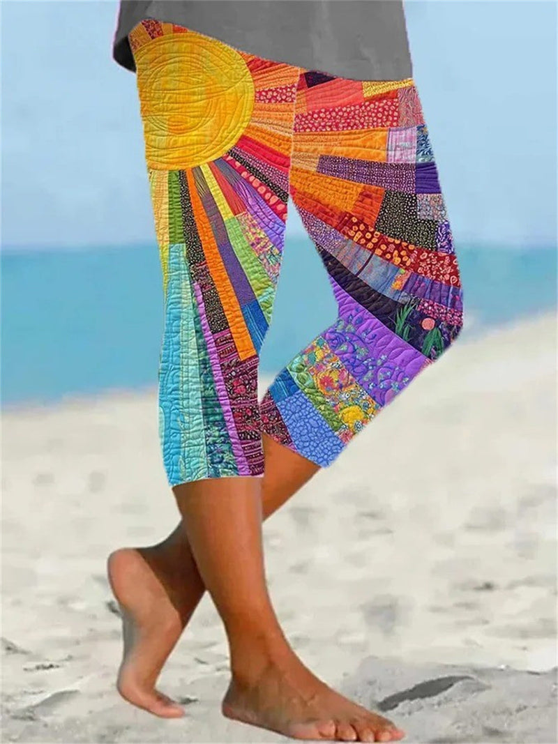Multicolor Sunlight Print Casual Comfy Leggings