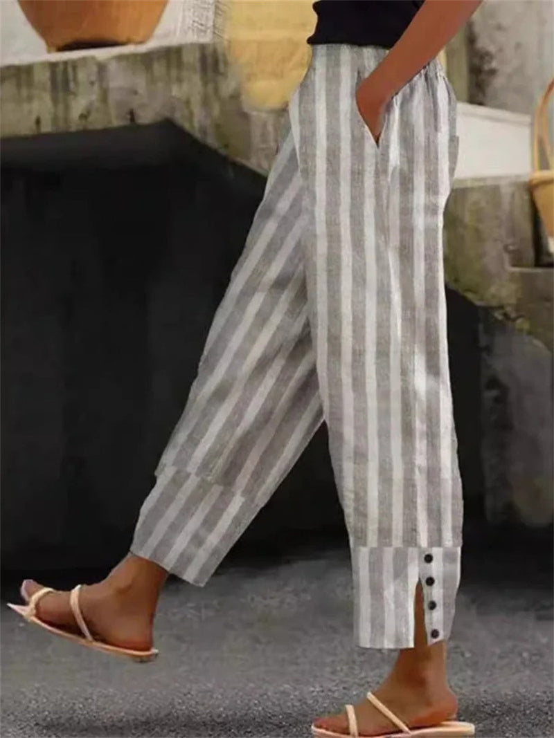 Khaki Striped Loose Casual Pants