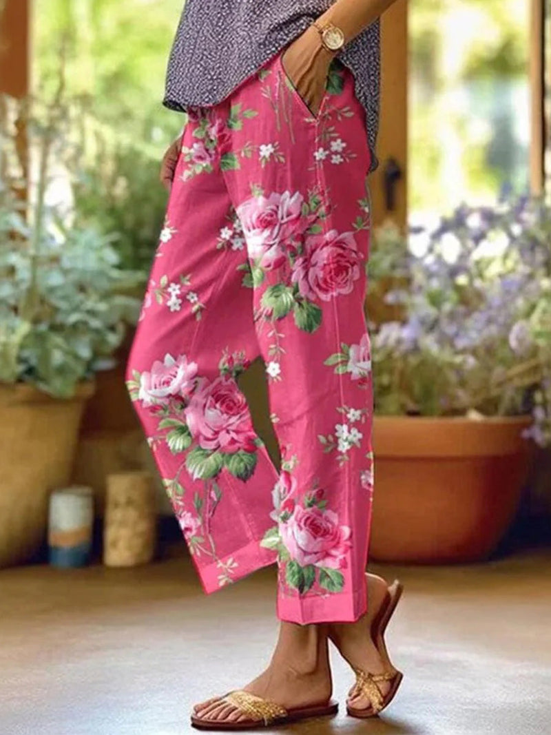 Pink Style Floral Print Pants