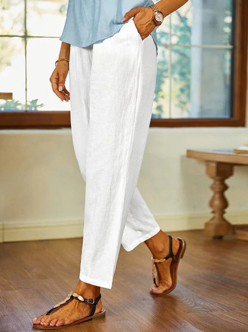 White Casual Pants with Pockets