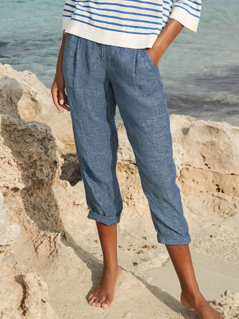Blue Solid Basic Capris Pants