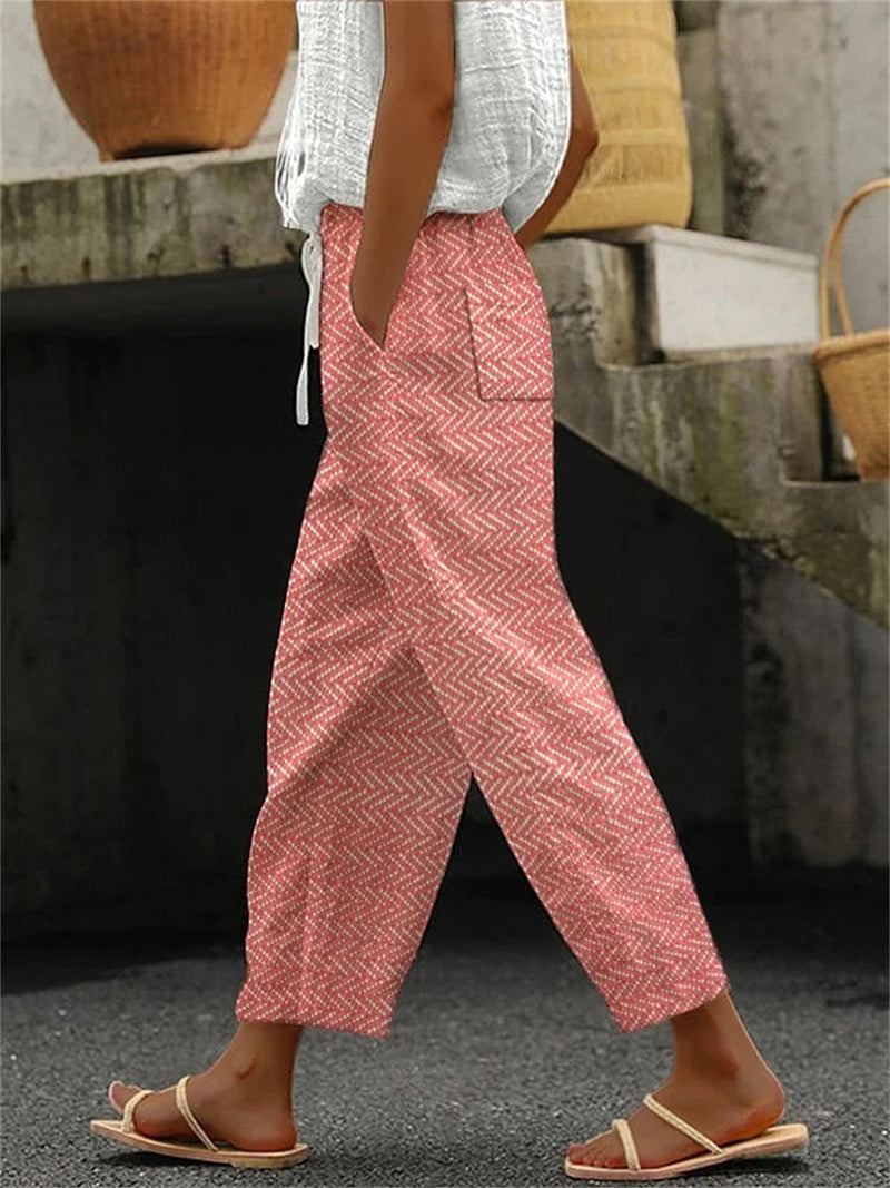 Retro Herringbone Print Loose Casual Pants