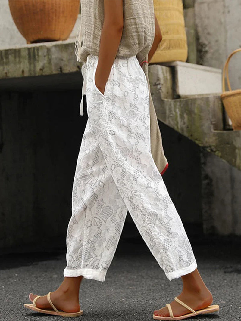Casual White Lace Pants