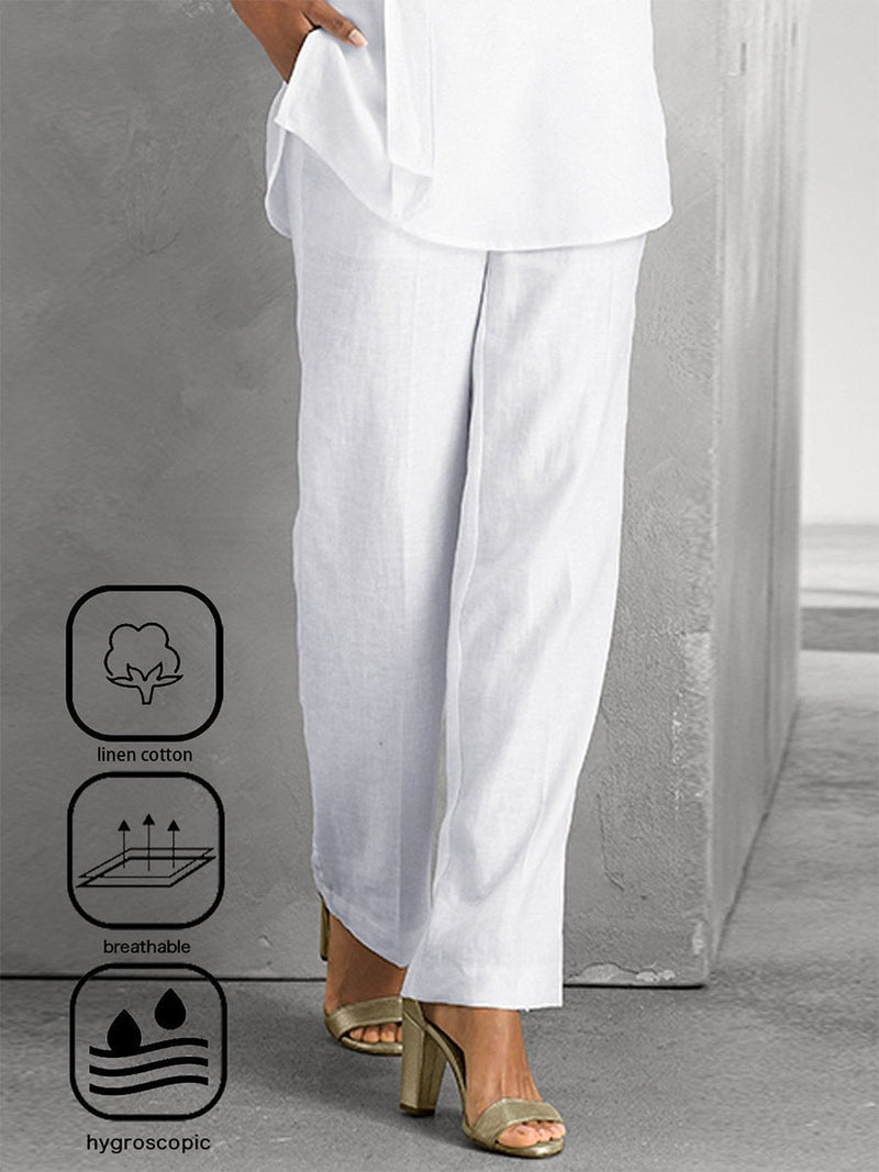 White Plain Casual Pocket Stitching Loose Pants