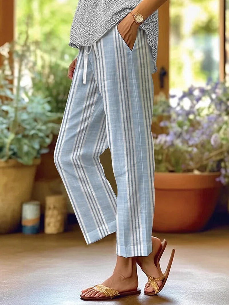 Striped Casual Drawstring Straight Pants
