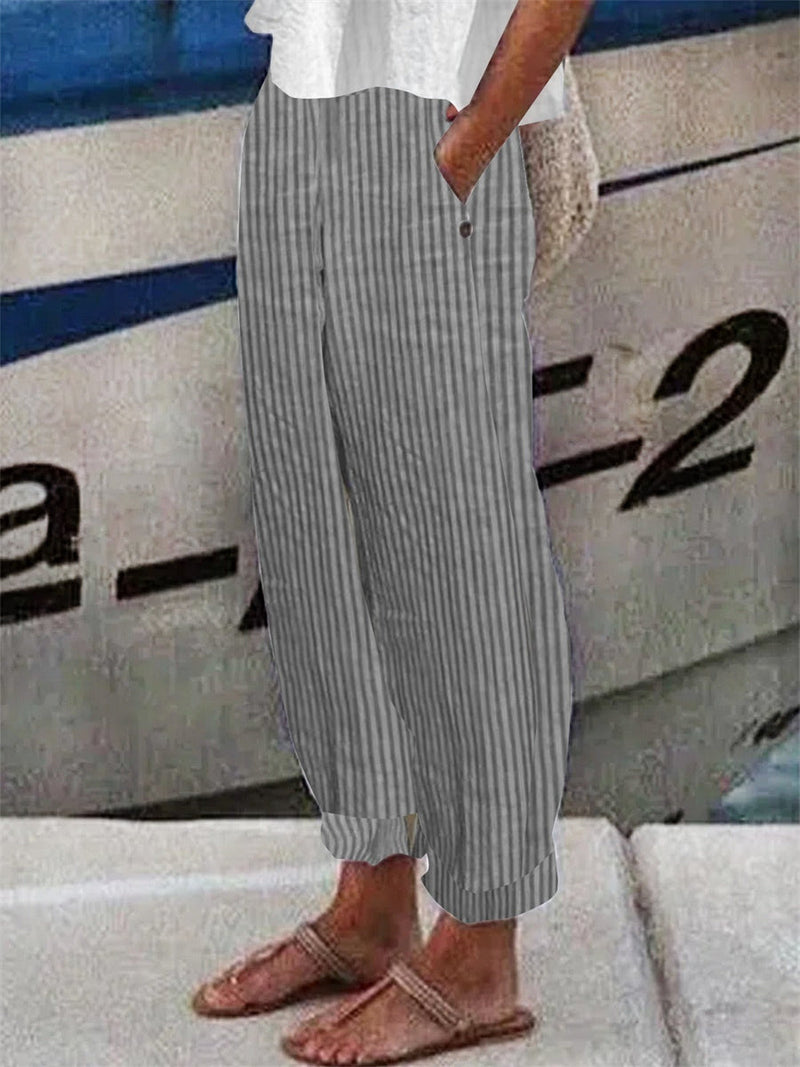 Gray Casual Striped Print Turnip Pants