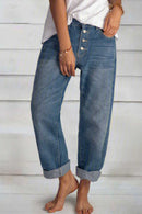 Button Fly Relaxed Fit Jeans for Women