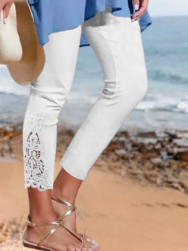Lace Hem Cropped Pants for Women