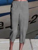 Summer Casual Elastic Waist Plain Capris Linen Pants