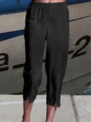 Summer Casual Elastic Waist Plain Capris Linen Pants