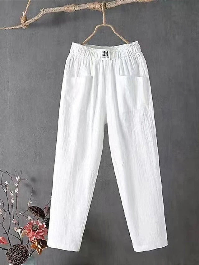 Simple White Slacks Cropped Pants