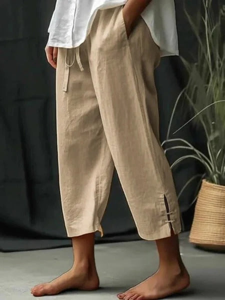 Casual Khaki Solid Daily Pants