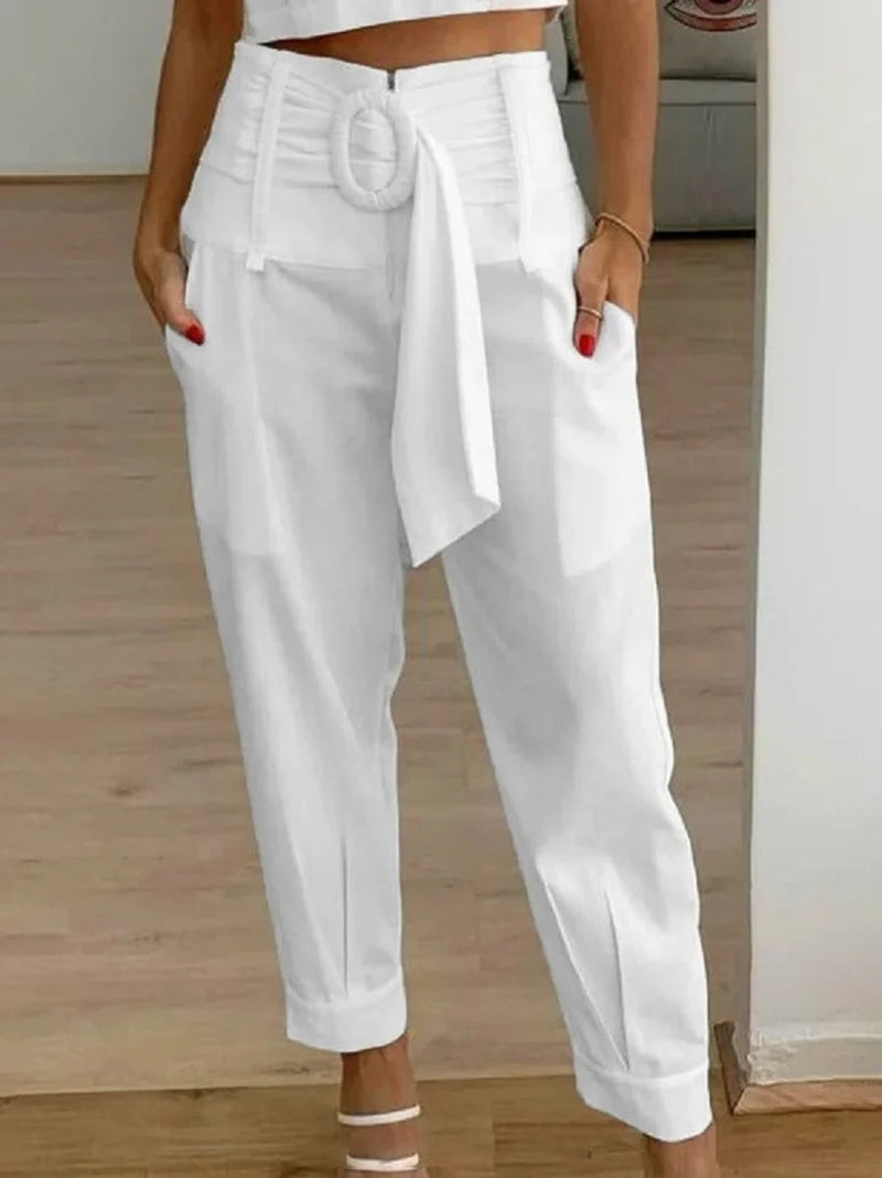 Chic High Waist Tie White Pants