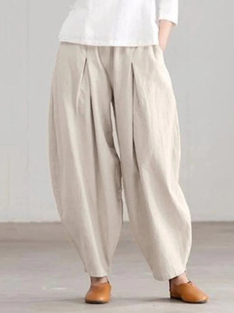 Casual Beige Plain Loose Pants