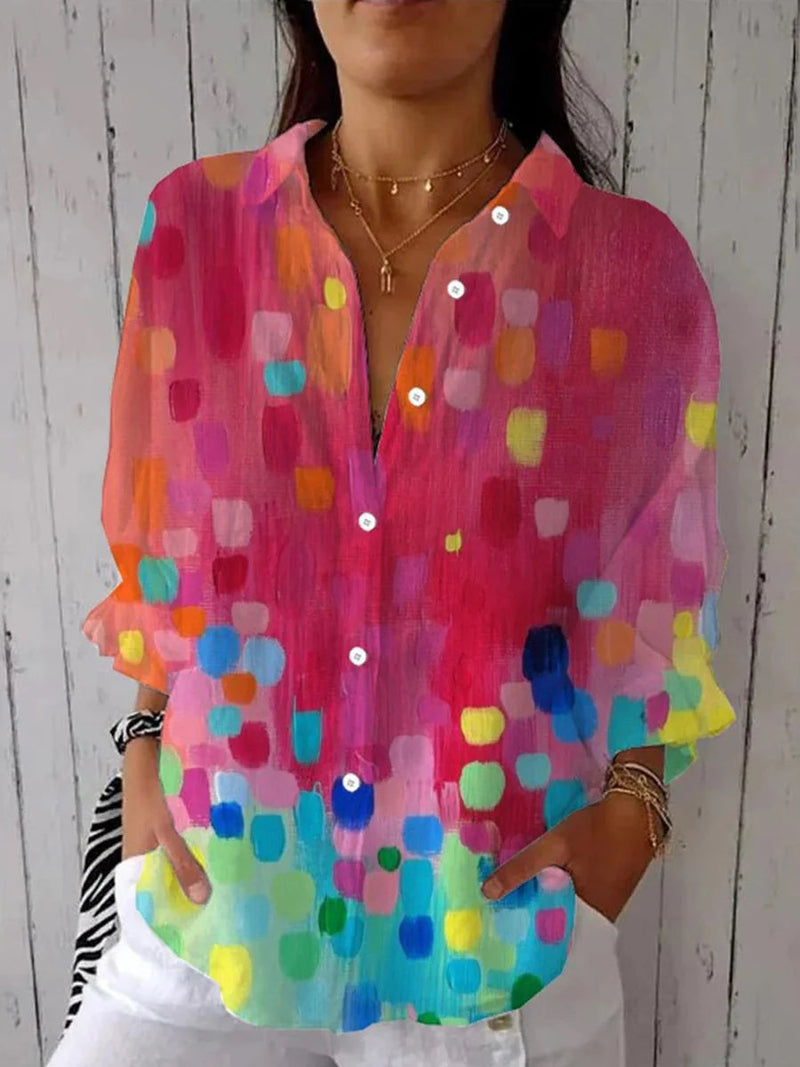Stylish Colorful Collared Long Sleeve Shirt