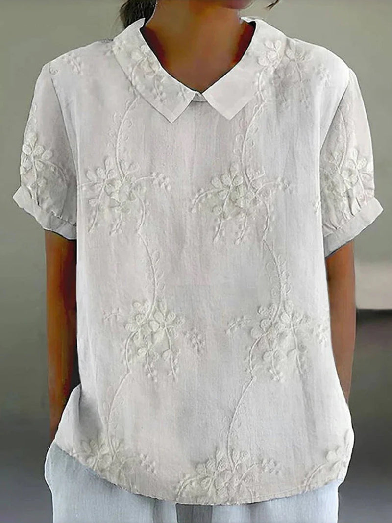 Vintage White Floral Print Short Sleeve Blouse