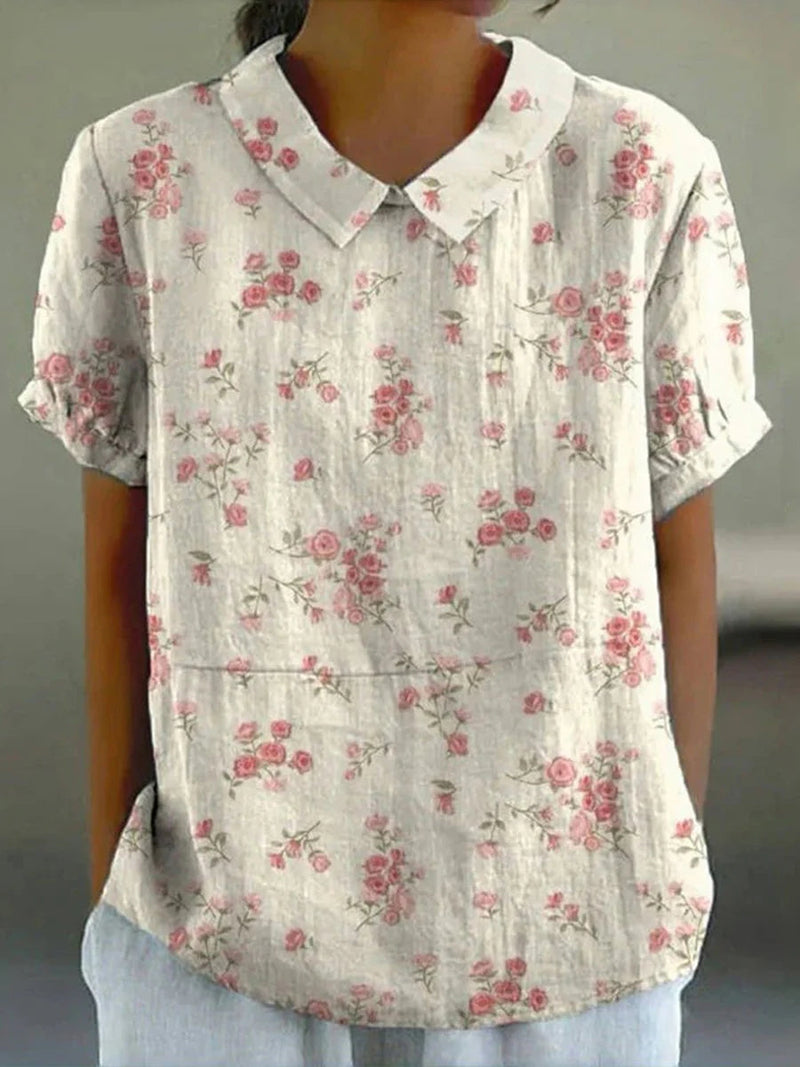 Women's Vintage Floral Print Short Sleeve Blouse