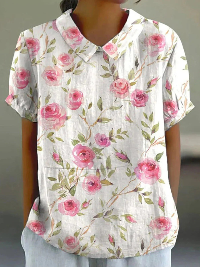 Women's Floral Print Short Sleeve Blouse