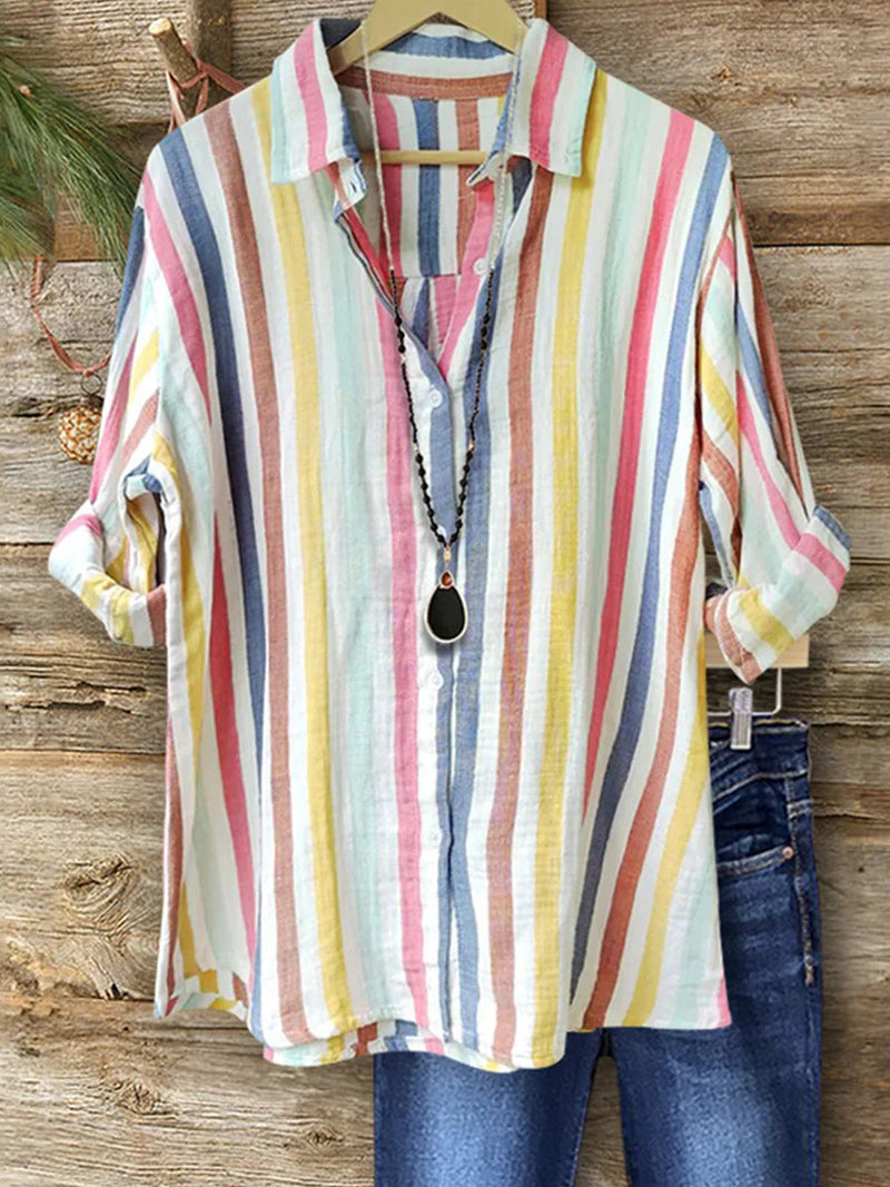 Casual Stylish Lapel Long Sleeve Striped Shirt