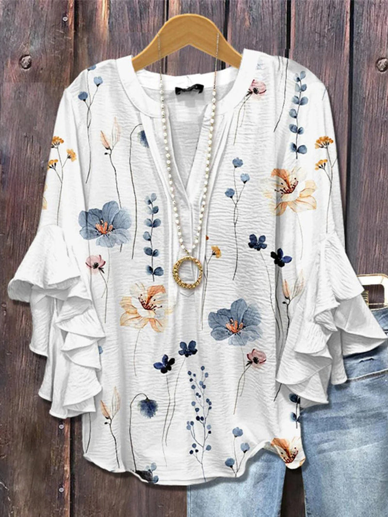 Simple Basic White V-neck 3/4 Sleeve Top