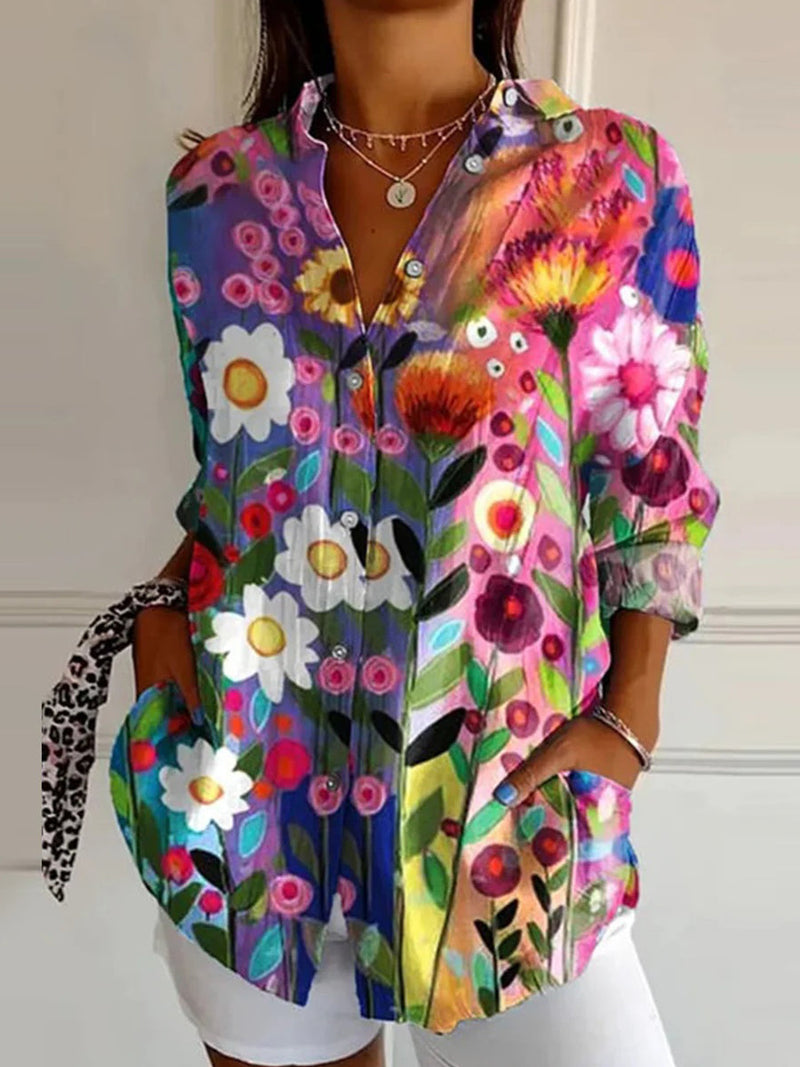 Trendy Floral Print Long Sleeve Shirt