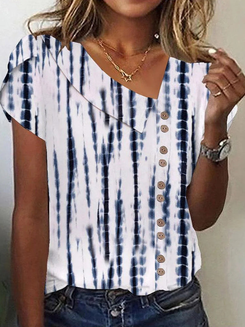 Casual V-neck Short Sleeve White Top